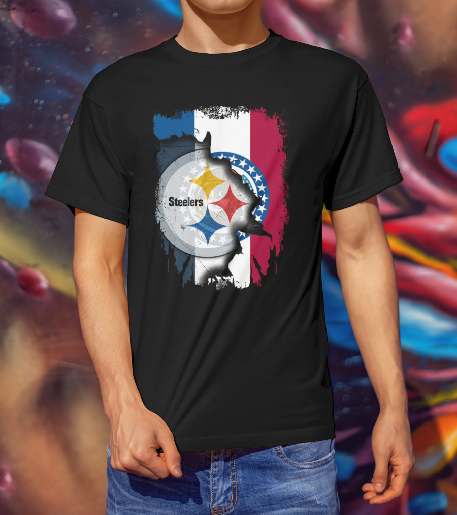 Steelers Emblem On Missouri Flag Background T-Shirt