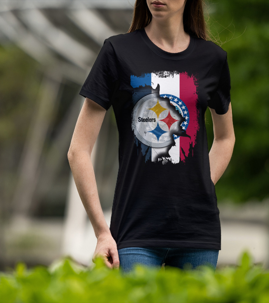 Steelers Emblem On Missouri Flag Background T-Shirt