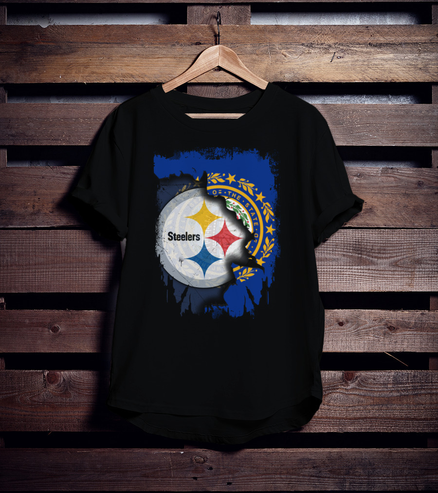 New Hampshire And Pittsburgh Steelers Emblem Fusion T-Shirt