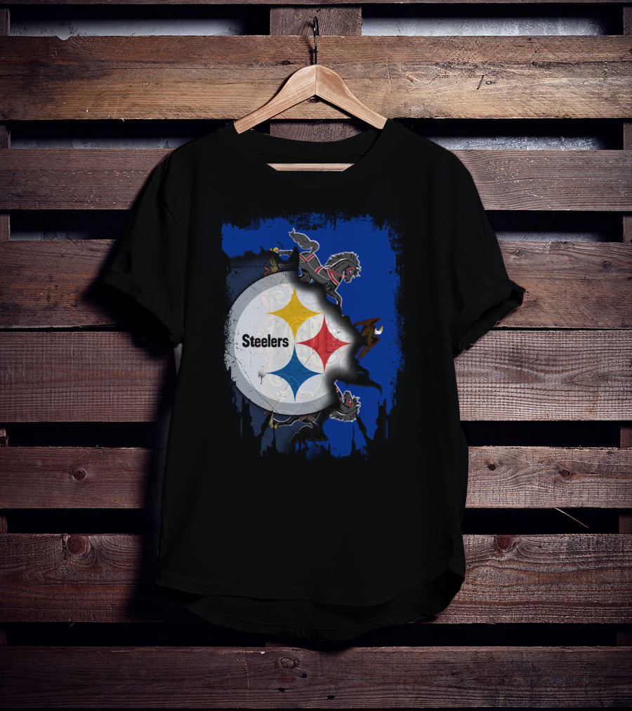 Steelers Together Pennsylvania With Horses And Eagle On Grunge Blue Background T-Shirt