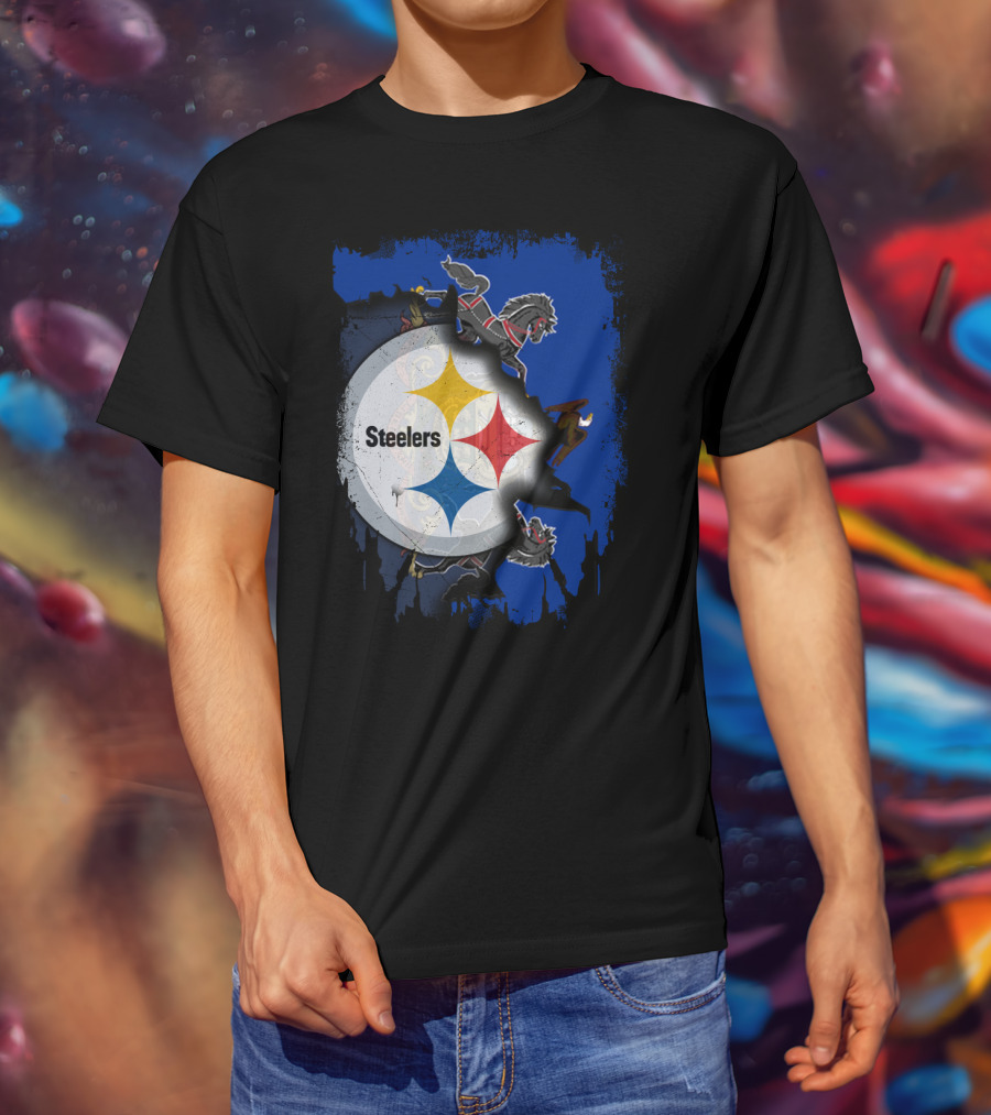 Steelers Together Pennsylvania With Horses And Eagle On Grunge Blue Background T-Shirt