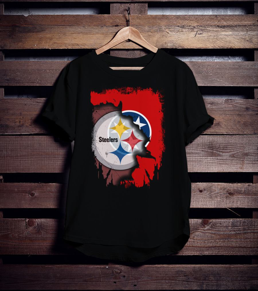 Tennessee And Steelers Fusion With Flag T-Shirt