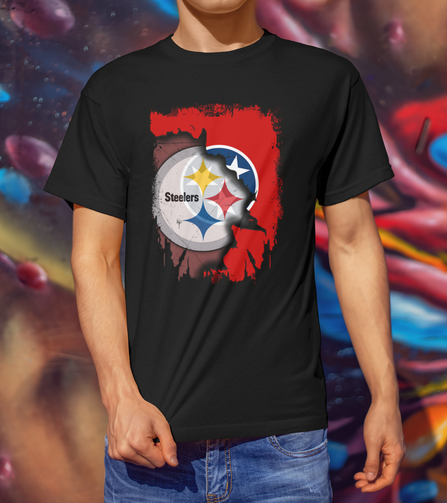 Tennessee And Steelers Fusion With Flag T-Shirt