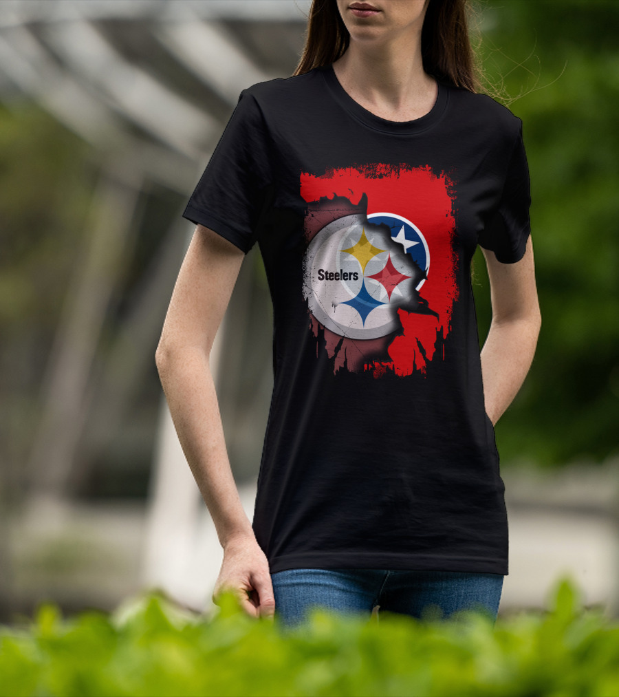 Tennessee And Steelers Fusion With Flag T-Shirt