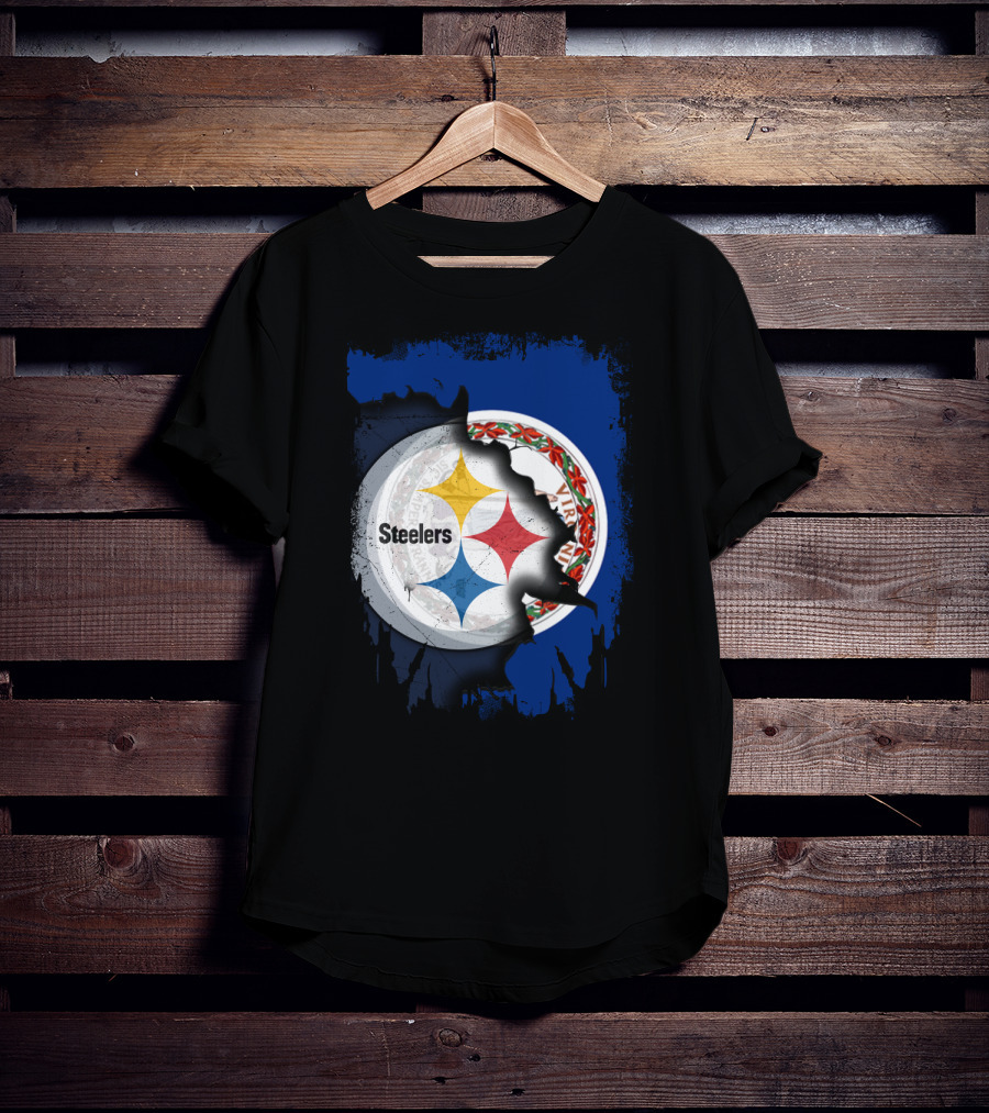 Virginia State Flag With Pittsburgh Steelers Logo Fusion T-Shirt