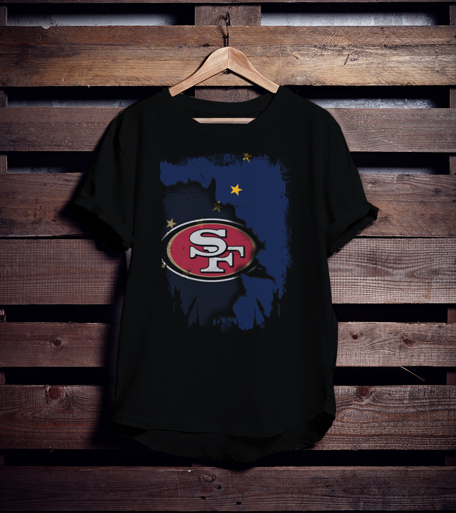 Together Alaska With San Francisco 49ers Logo And Alaska Flag Map T-Shirt