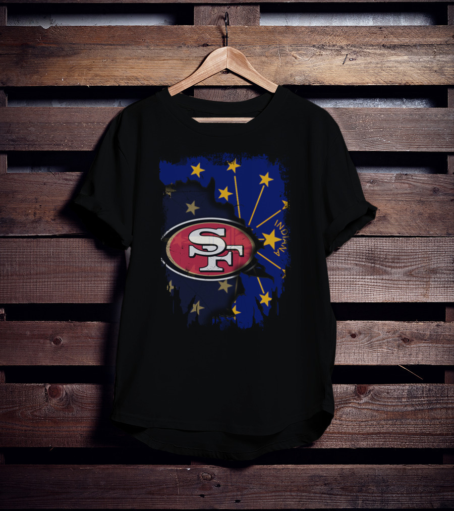 Indiana And San Francisco 49ers United With Indiana Flag Stars T-Shirt