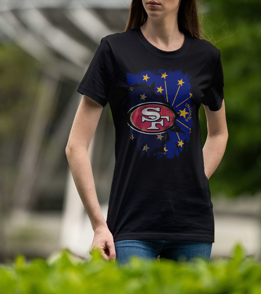 Indiana And San Francisco 49ers United With Indiana Flag Stars T-Shirt