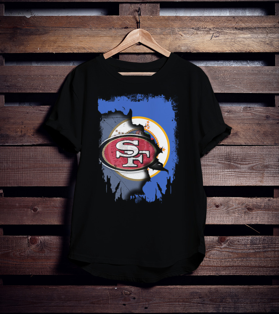 Minnesota State Flag With San Francisco 49ers Logo Overlay T-Shirt