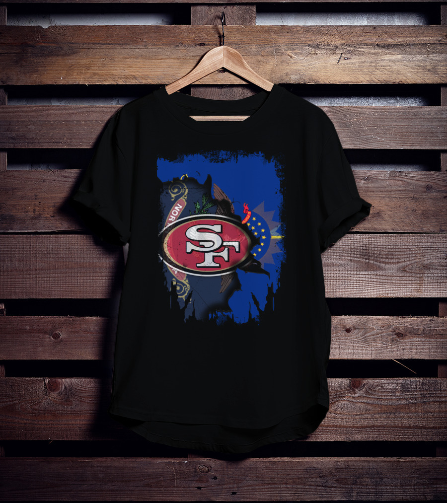 North Dakota State Flag With 49ers SF Logo Together T-Shirt