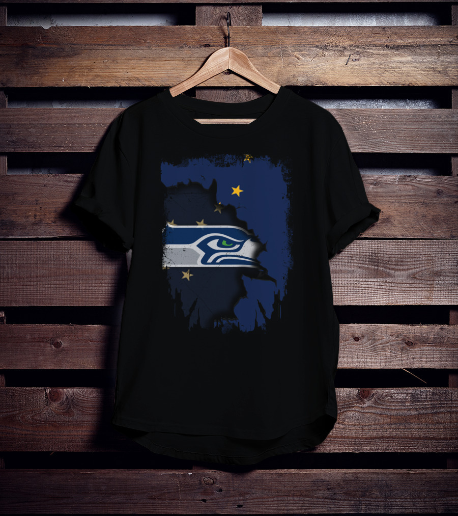 Alaska Map With Seattle Seahawks Logo And Stars T-Shirt