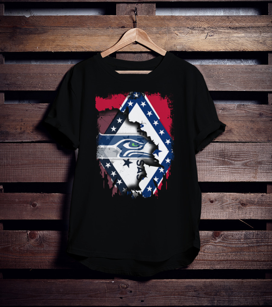 Arkansas Flag Distressed Overlay With Seahawks T-Shirt