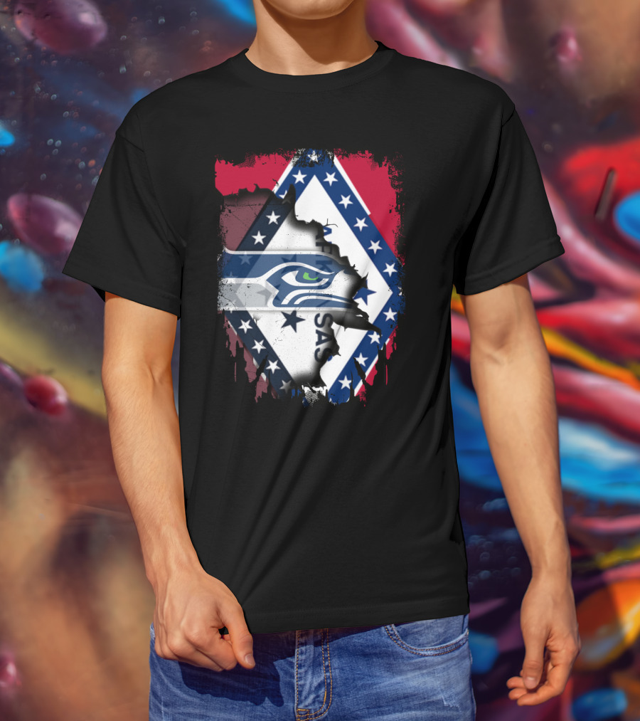 Arkansas Flag Distressed Overlay With Seahawks T-Shirt