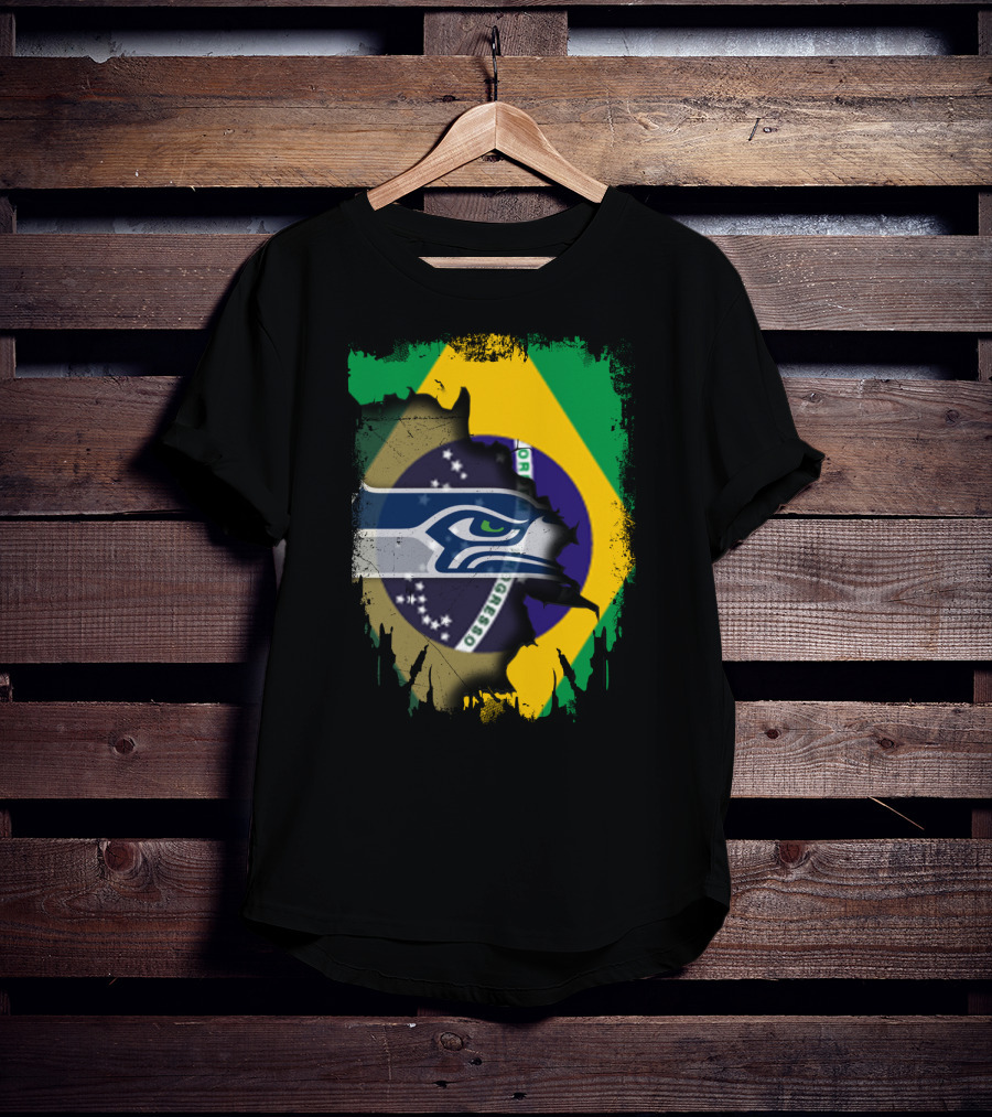 Together Brazil With Seahawks Over Brazilian Flag T-Shirt