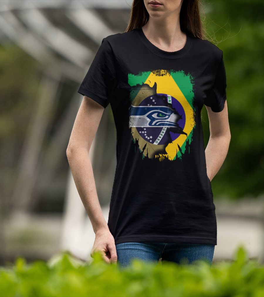 Together Brazil With Seahawks Over Brazilian Flag T-Shirt