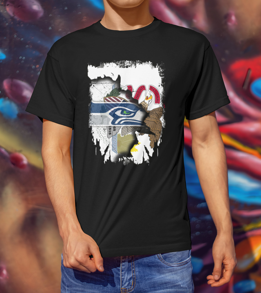 Illinois State And Seattle Seahawks Unity Emblem T-Shirt