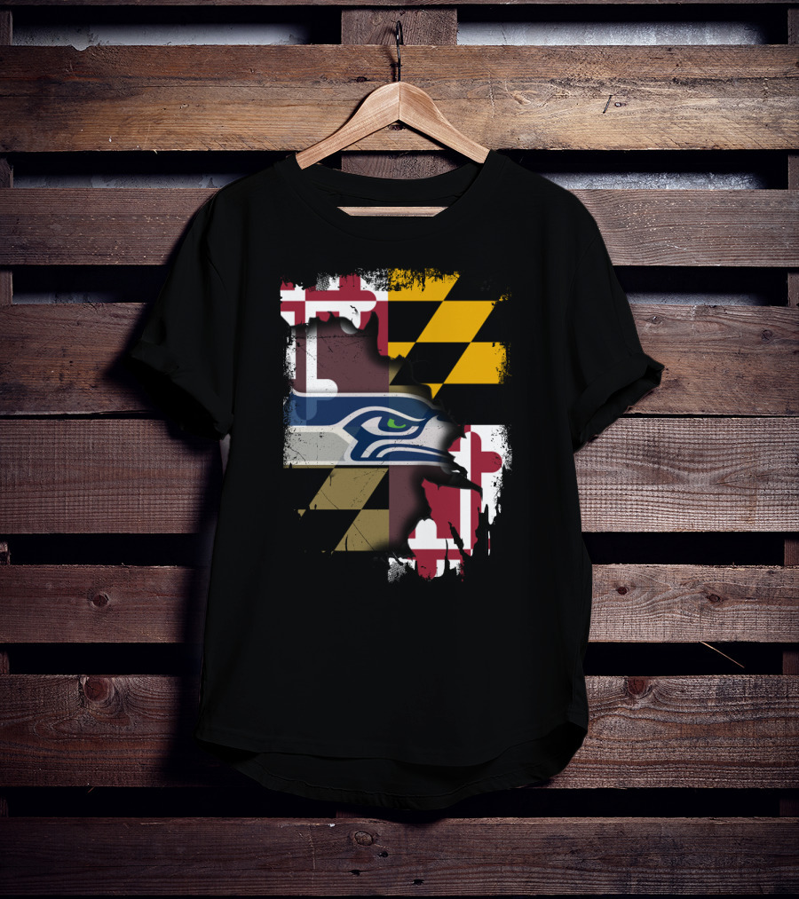 Maryland Flag And Seahawks Logo Blend T-Shirt