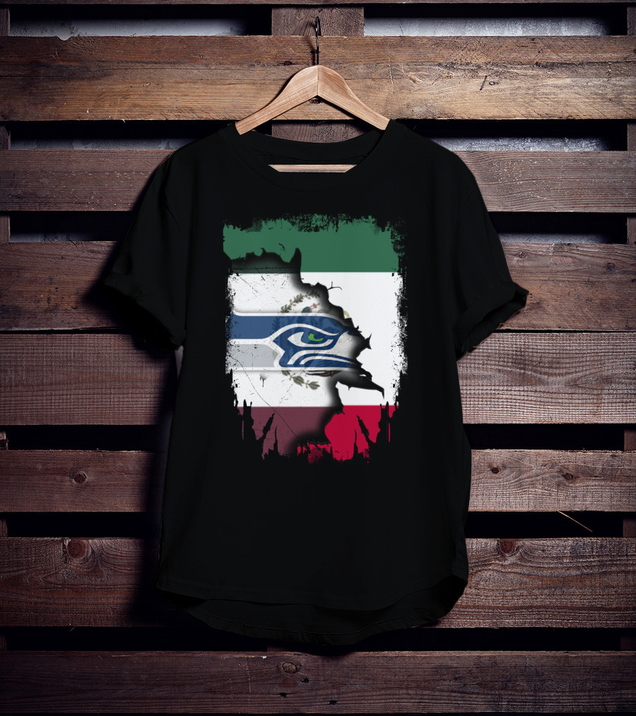 Mexico And Seahawks United With Flag And Logo Overlay T-Shirt