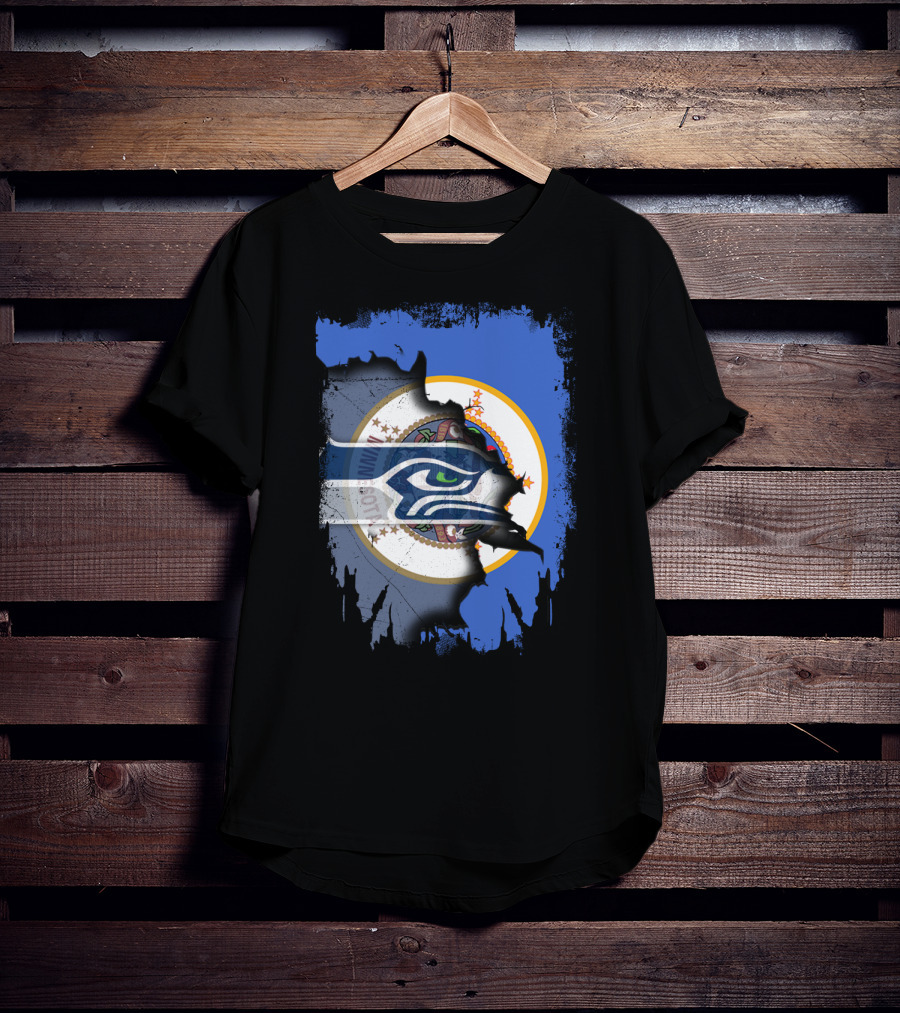 Minnesota Flag With Seahawks Logo Fusion T-Shirt