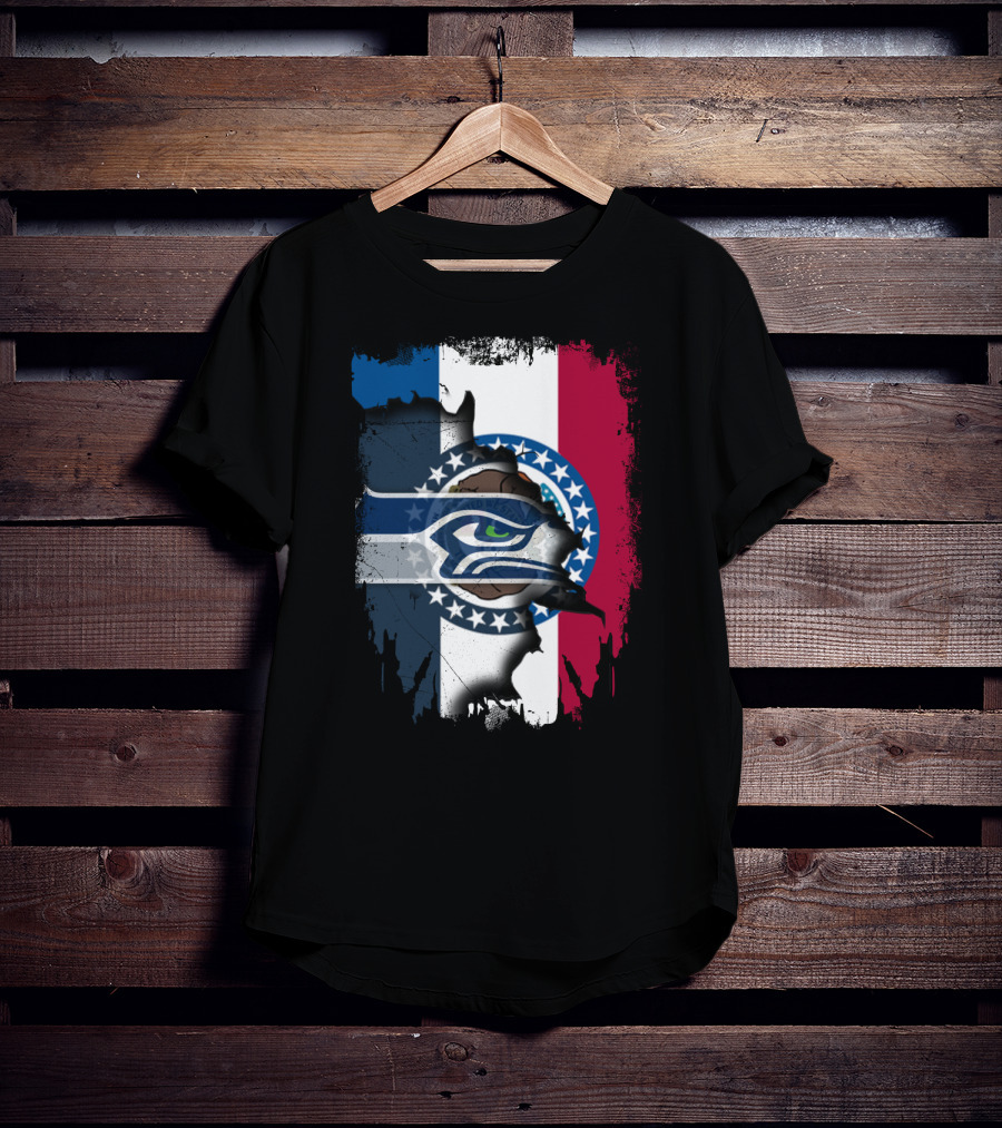 Missouri Flag With Seahawks Logo Fusion T-Shirt