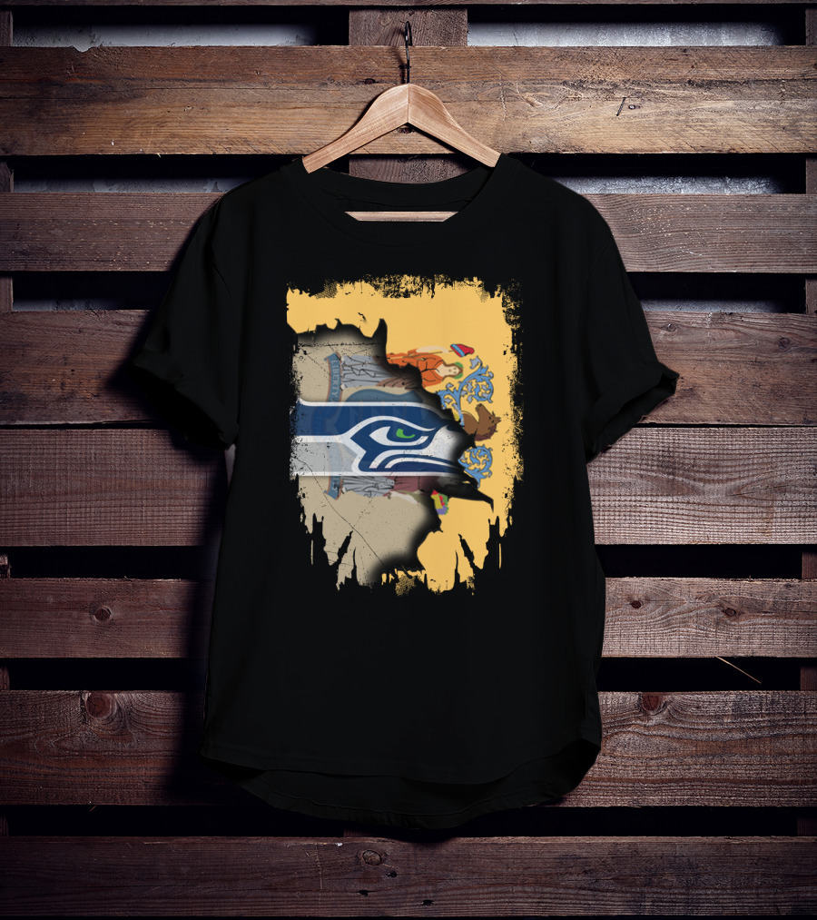New Jersey State Crest Blending With Seahawks T-Shirt