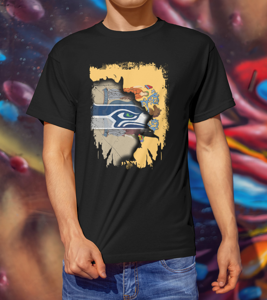 New Jersey State Crest Blending With Seahawks T-Shirt