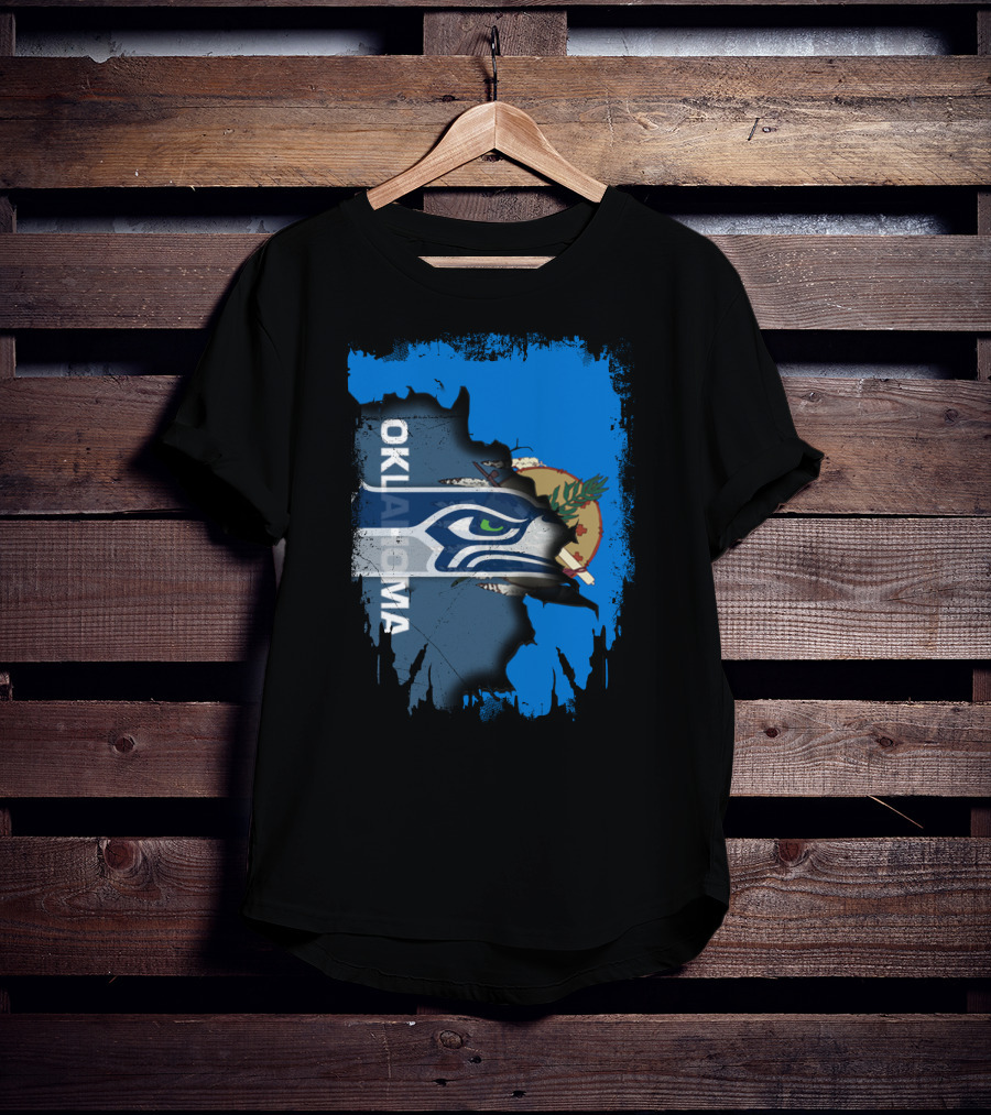 Oklahoma Flag With Seattle Seahawks Logo Fusion T-Shirt