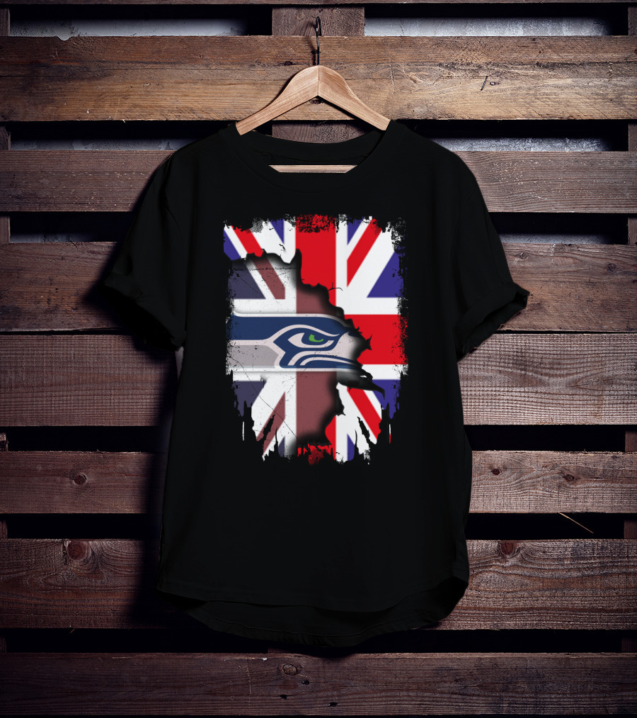 United Kingdom Flag With Seattle Seahawks Logo Integration T-Shirt