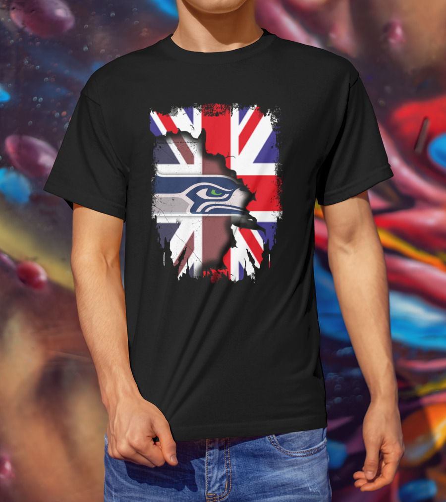 United Kingdom Flag With Seattle Seahawks Logo Integration T-Shirt