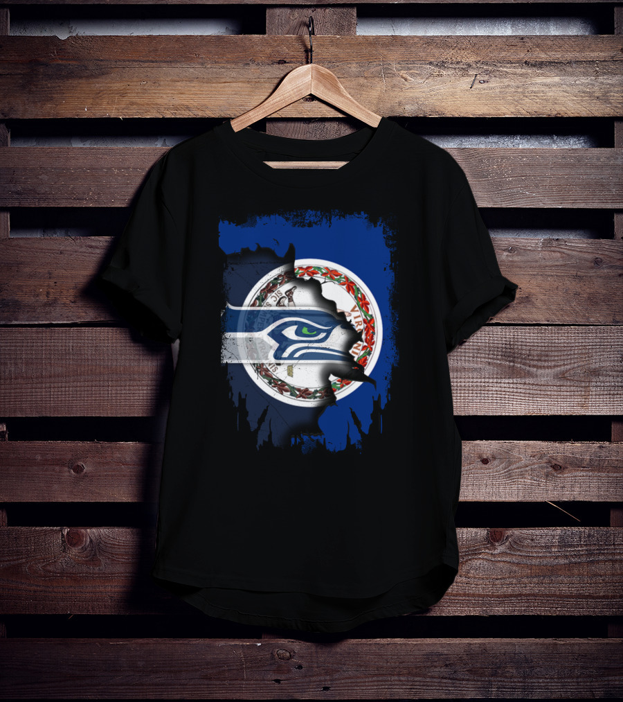 Virginia State Flag With Seattle Seahawks Logo Integration T-Shirt