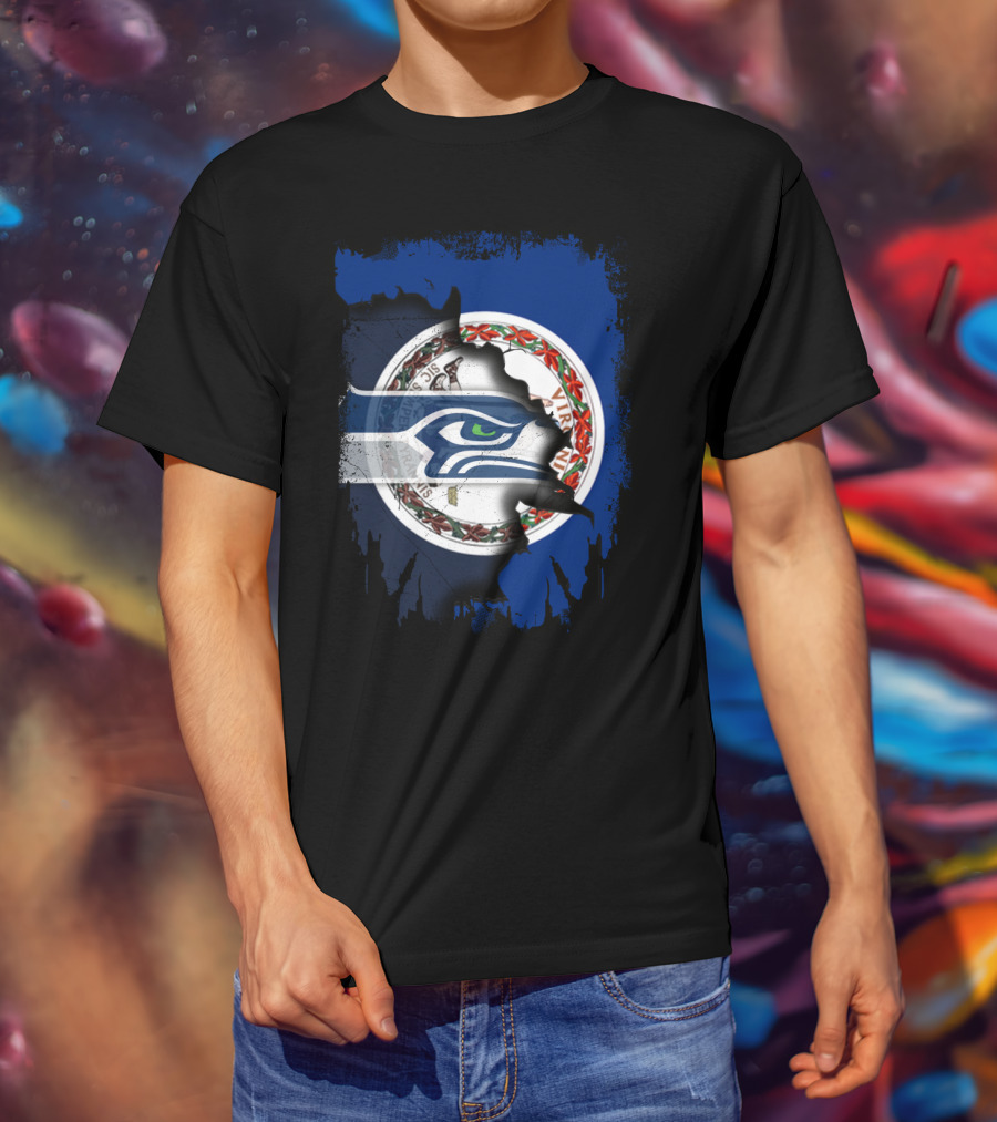 Virginia State Flag With Seattle Seahawks Logo Integration T-Shirt