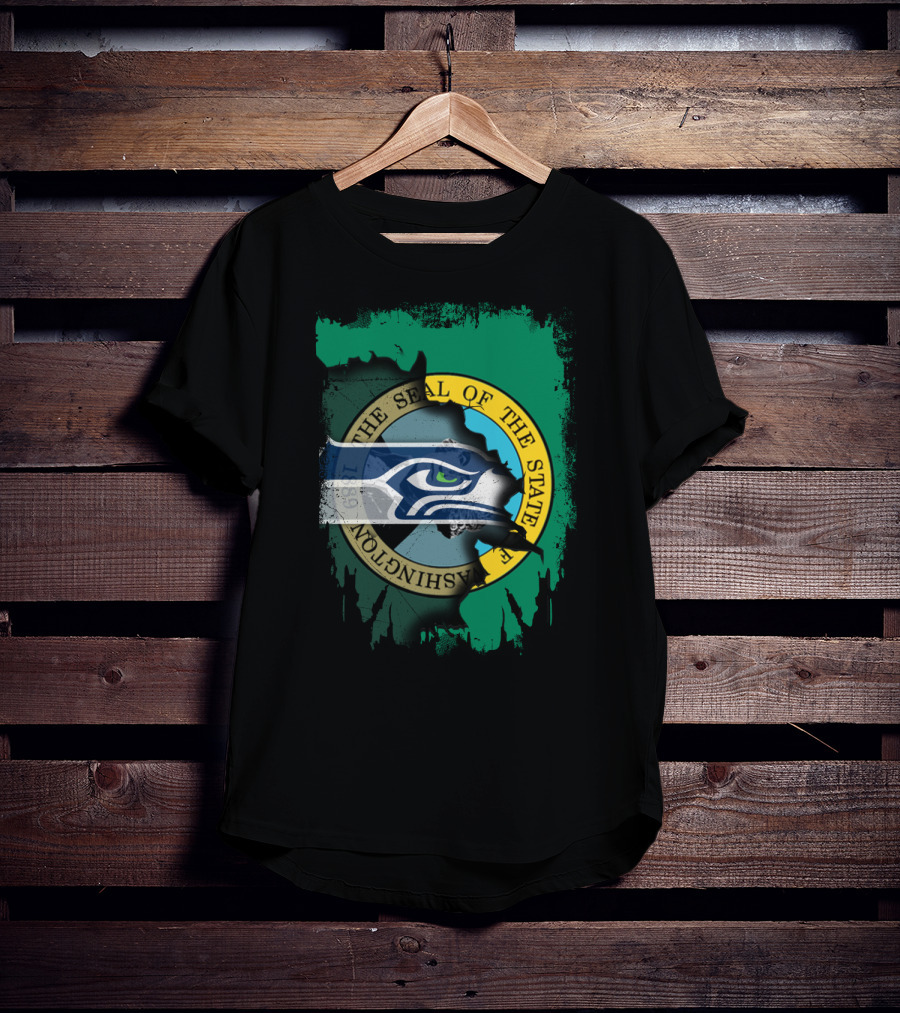 The Seal Of The State Of Washington With Seattle Seahawks T-Shirt