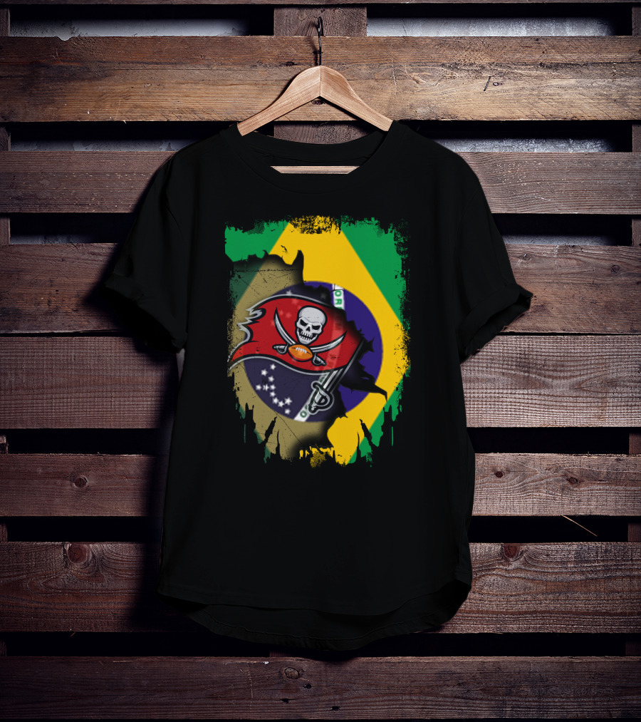 Brazilian Flag And Buccaneers Logo Fusion T-Shirt