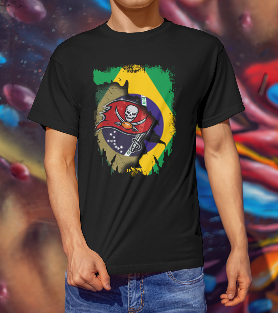 Brazilian Flag And Buccaneers Logo Fusion T-Shirt