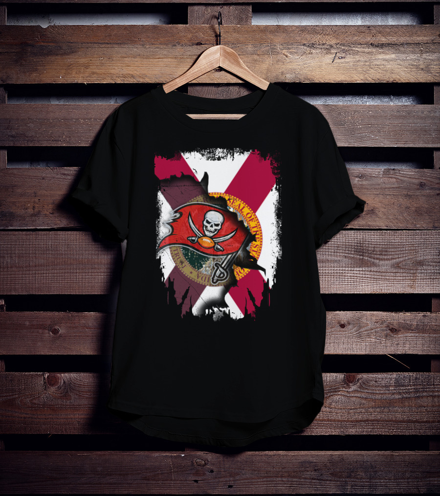 Florida State Flag With Tampa Bay Buccaneers Logo Fusion T-Shirt