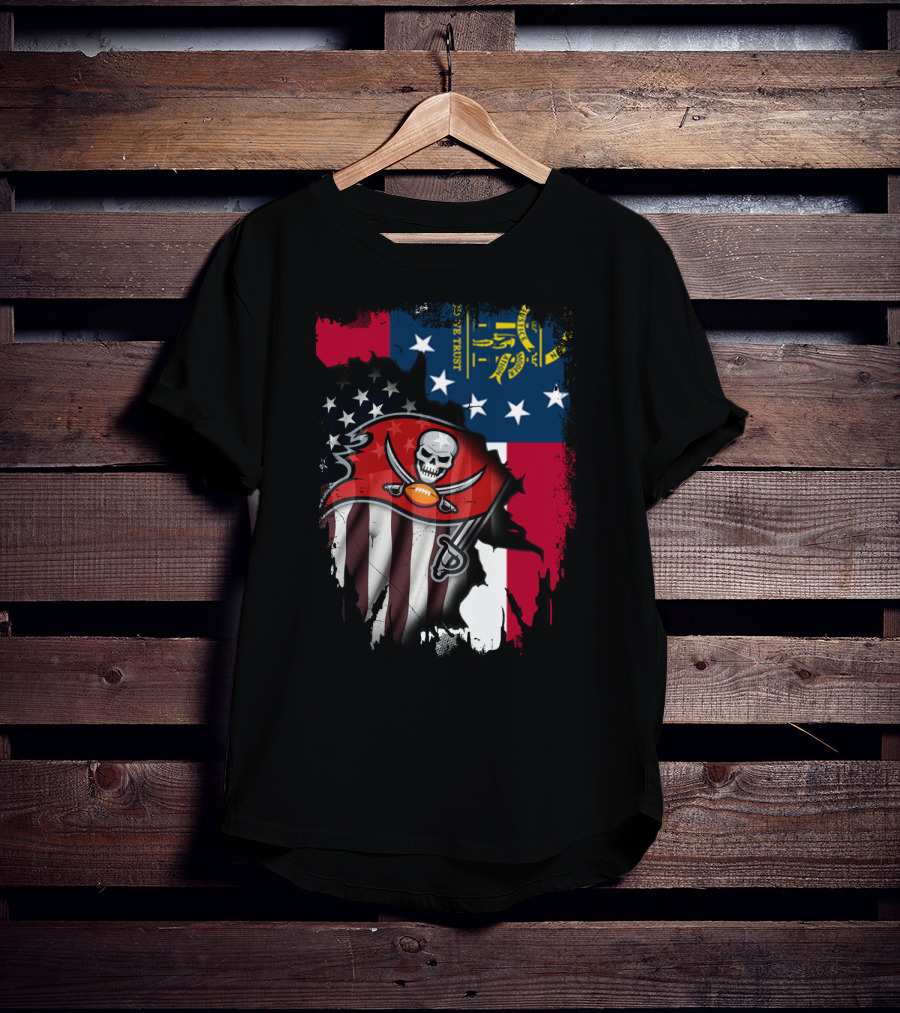 Georgia State Flag With Buccaneers Logo And American Flag Elements T-Shirt