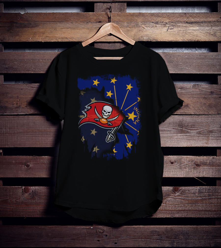 Indiana Pride With Buccaneers Flag On State Star Background T-Shirt