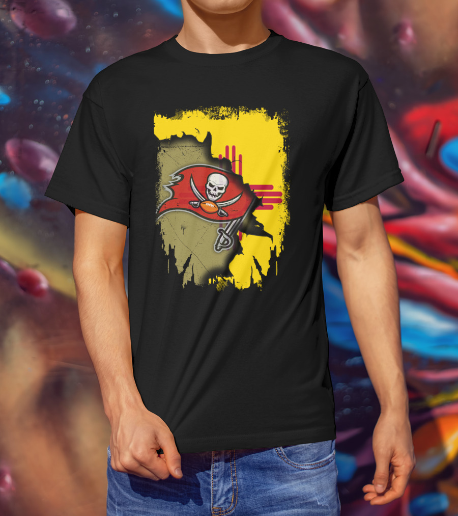 Together New Mexico With Buccaneers Logo And Flag Background T-Shirt
