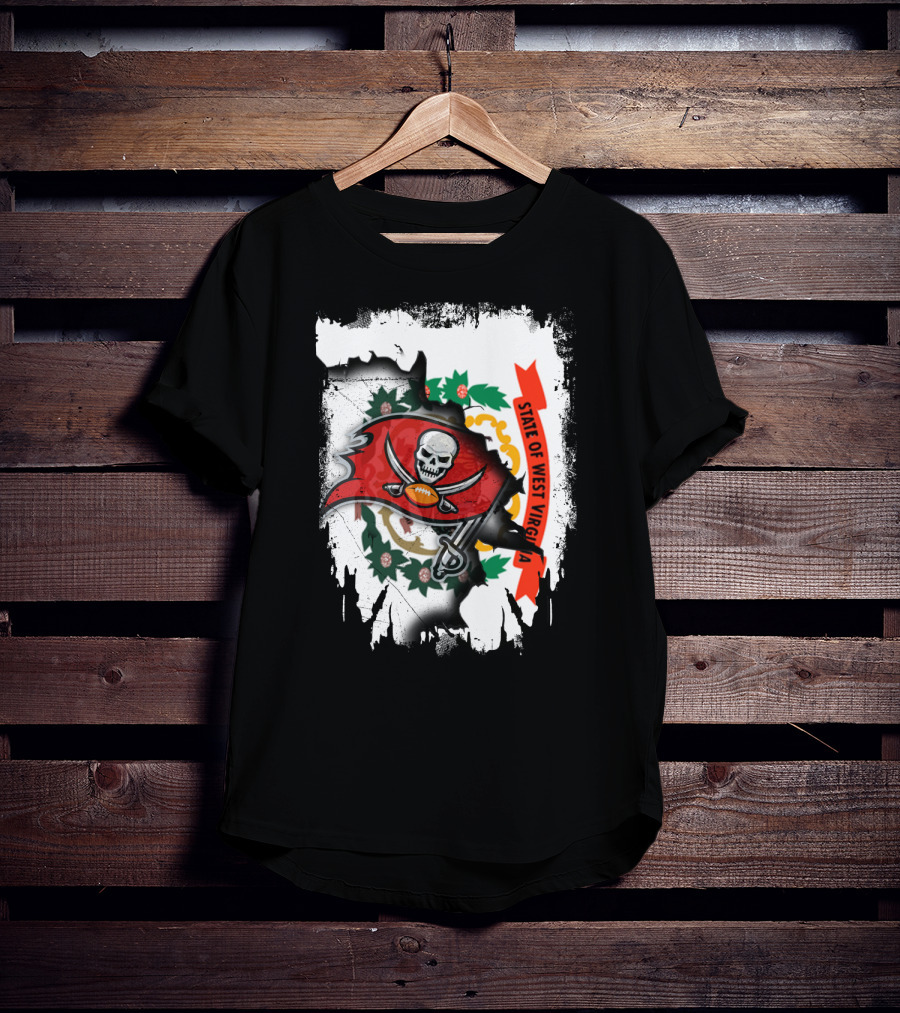 West Virginia State Flag With Tampa Bay Buccaneers Logo Fusion T-Shirt