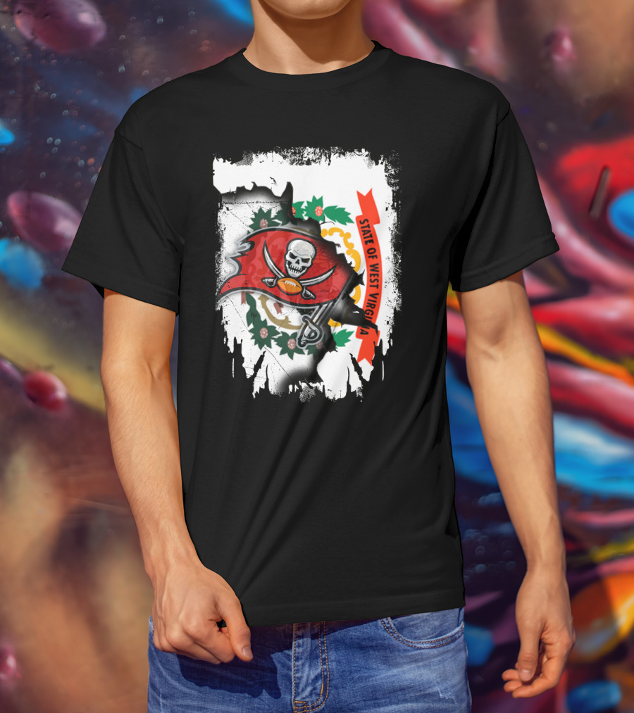 West Virginia State Flag With Tampa Bay Buccaneers Logo Fusion T-Shirt