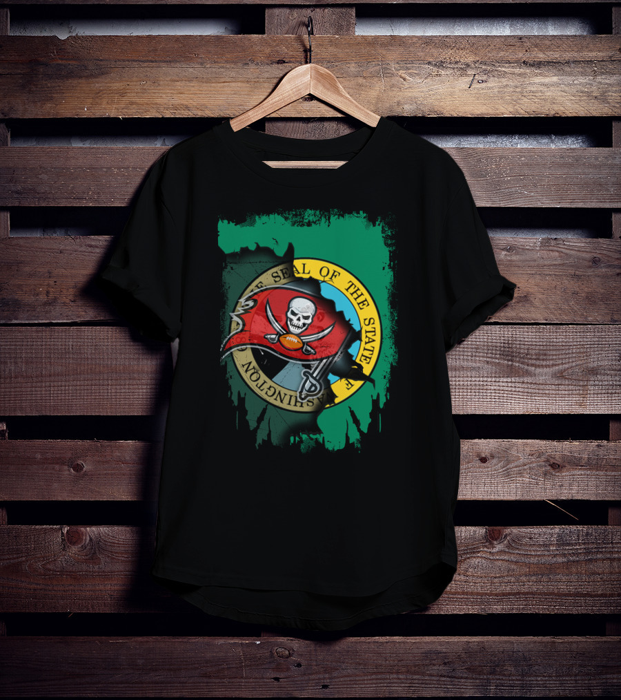 Washington State Seal And Buccaneers Logo Fusion T-Shirt