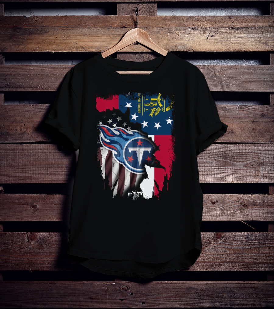 Georgia State Flag With Tennessee Titans Logo Fusion T-Shirt