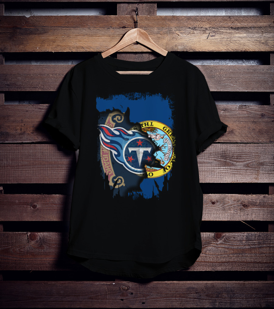 Together Idaho State Seal With Tennessee Titans Logo Fusion T-Shirt