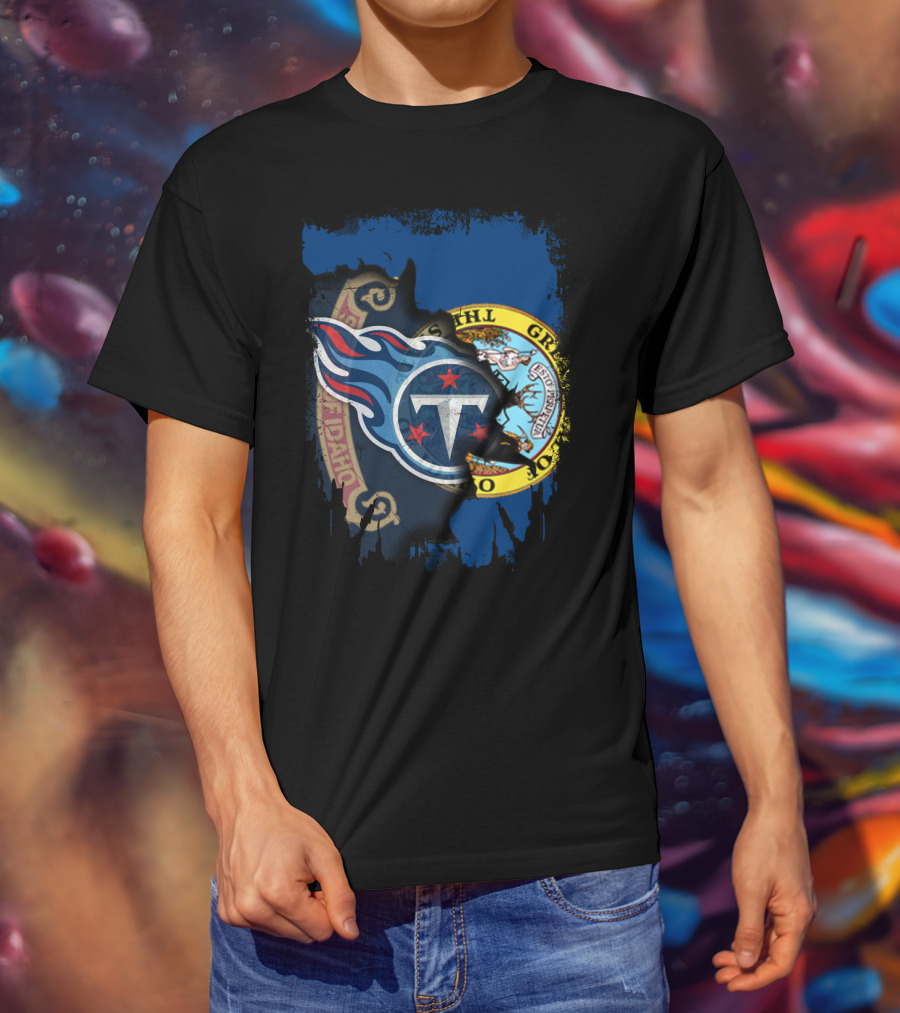 Together Idaho State Seal With Tennessee Titans Logo Fusion T-Shirt