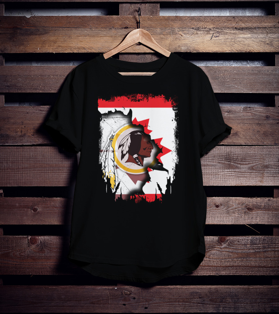 Together Canada Washington Redskins Logo In Torn Maple Leaf Flag T-Shirt