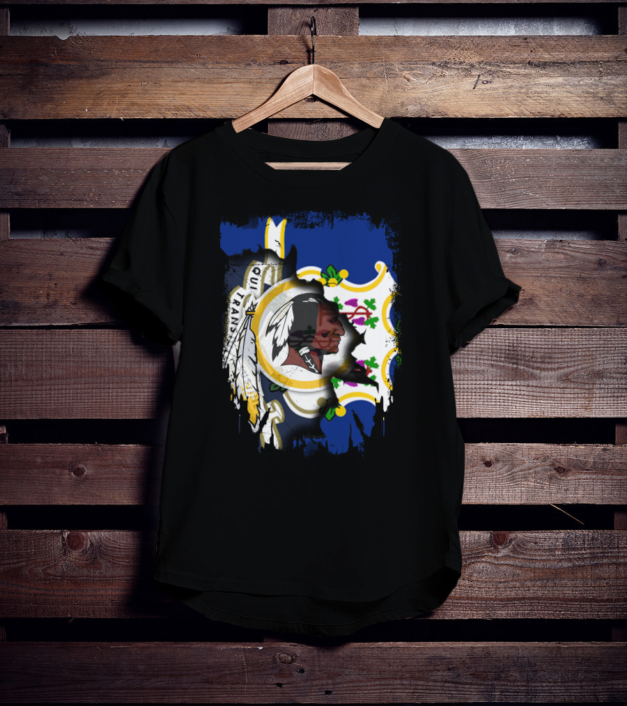 Connecticut State Emblem Overlay With Redskins T-Shirt