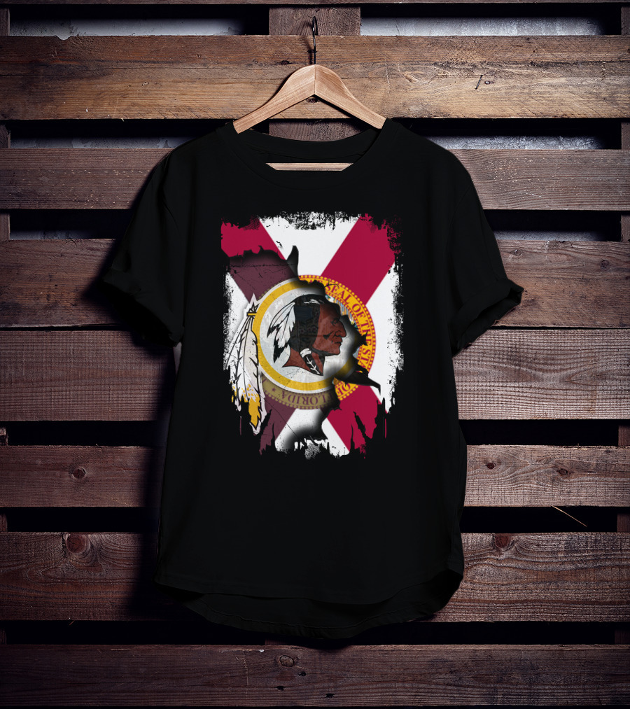 Florida State Flag With Redskins Face And Logo Together T-Shirt