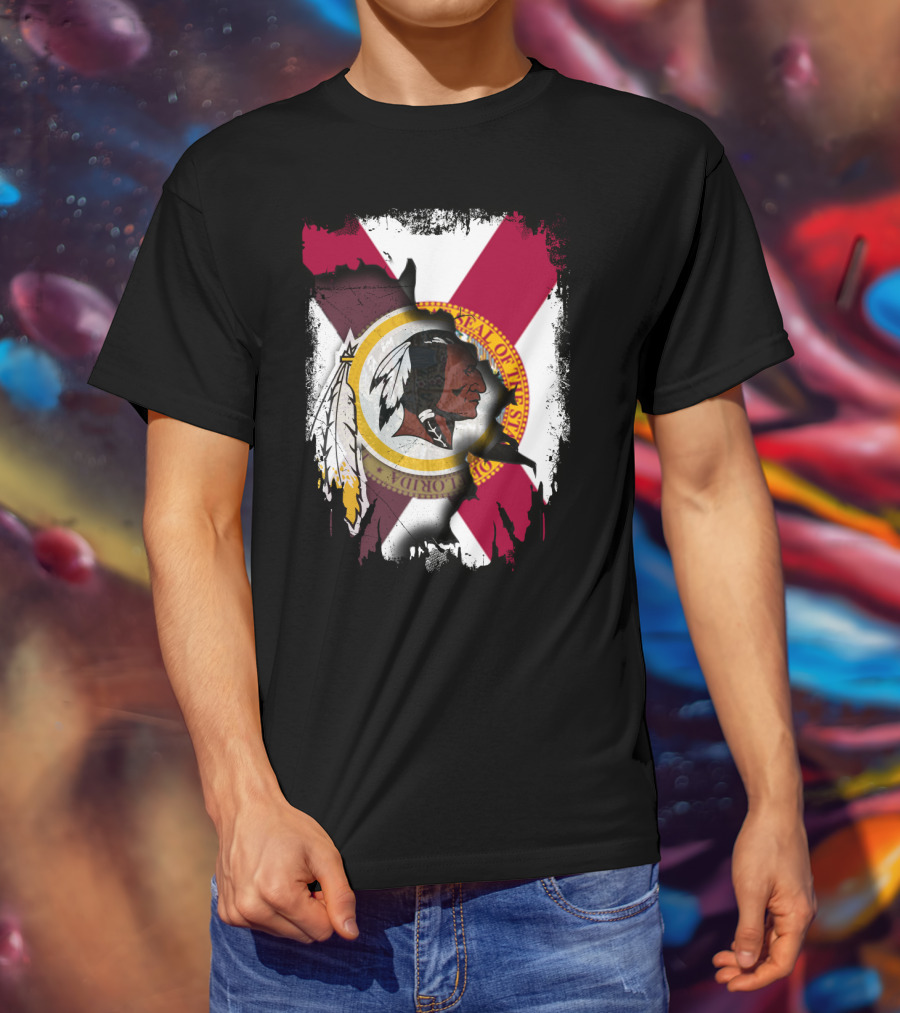 Florida State Flag With Redskins Face And Logo Together T-Shirt