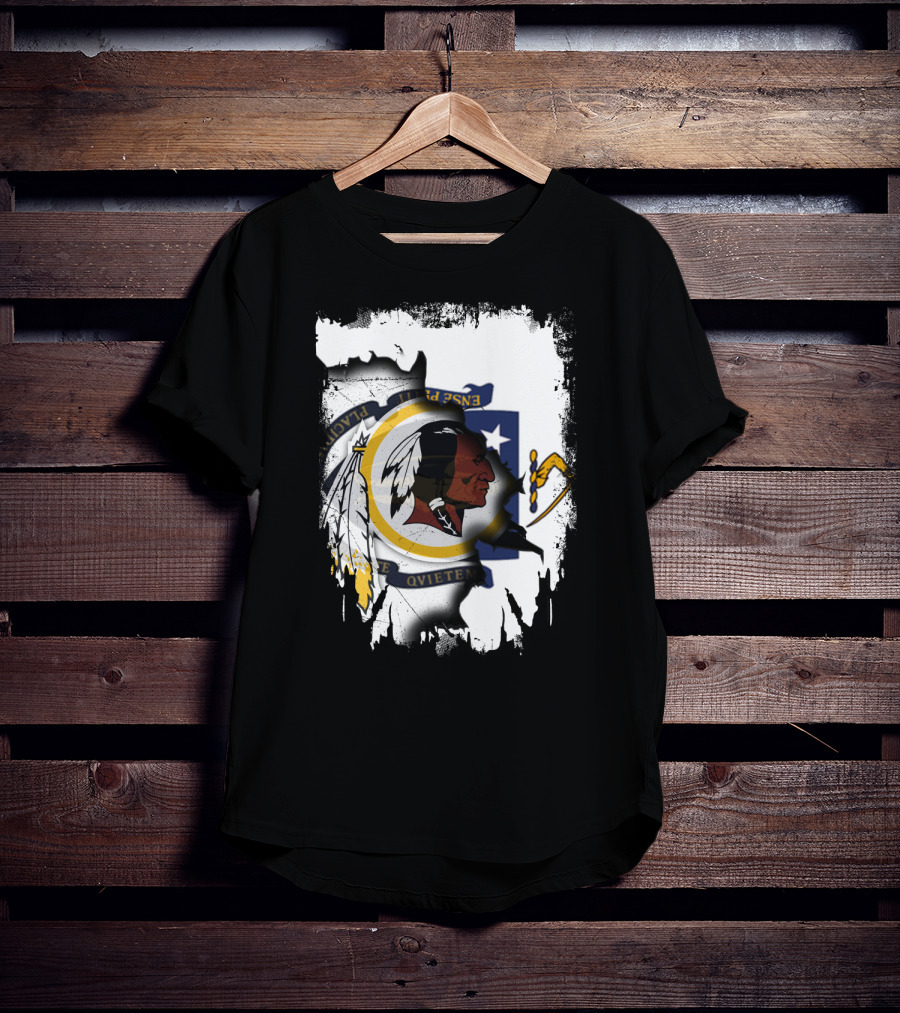 Together Massachusetts Flag With Washington Redskins Logo Fusion T-Shirt