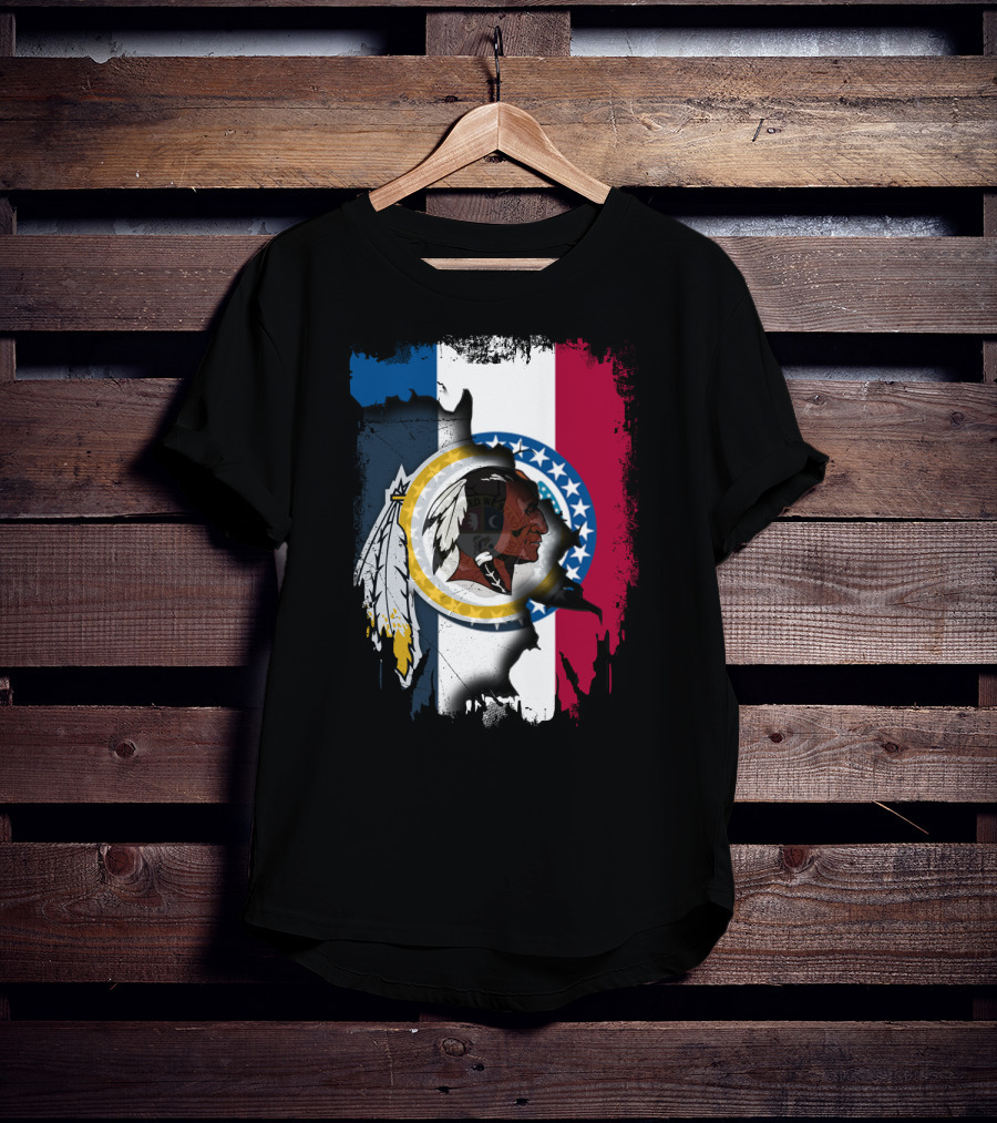 Missouri Flag With Washington Redskins Logo Fusion T-Shirt